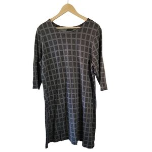 J. Jill Wearever Collection Gray Plaid Jersey Knit Shift Dress XL Knee Length